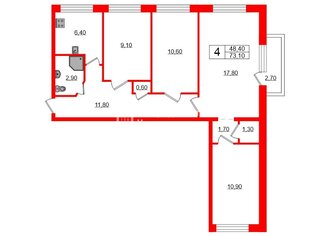 4-комн. кв. 73.1 м² 5/9 этаж