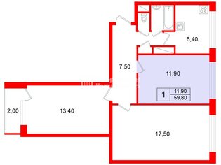 Комната 11.9 м² в 3-комн. кв. 6/9 этаж