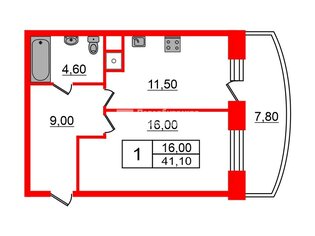 1-комн. кв. 41.1 м² 4/23 этаж