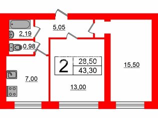 2-комн. кв. 43.3 м² 5/12 этаж