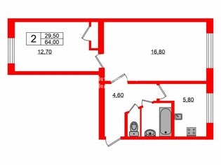 2-комн. кв. 44 м² 1/5 этаж