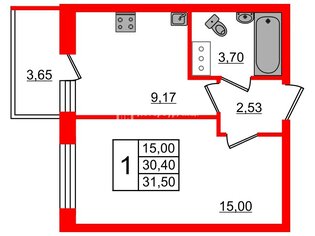 1-комн. кв. 30.2 м² 1/17 этаж