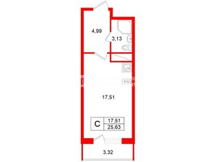 Студия 28.5 м² 4/11 этаж
