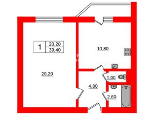 1-комн. кв. 39.4 м² 7/17 этаж