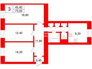 3-комн. кв. 73 м² 5/5 этаж