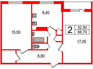 2-комн. кв. 56.7 м² 5/5 этаж