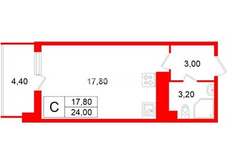 Студия 24 м² 25/25 этаж