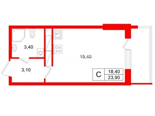 Студия 23.9 м² 16/20 этаж