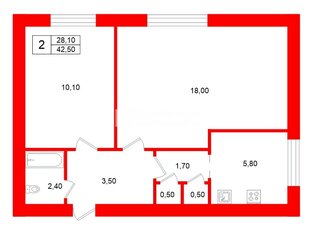 2-комн. кв. 42.5 м² 9/9 этаж