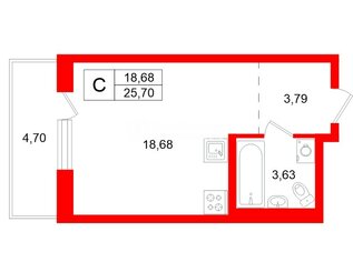 Студия 25.7 м² 3/20 этаж
