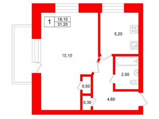1-комн. кв. 31.2 м² 4/5 этаж