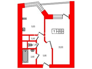 1-комн. кв. 37.4 м² 10/16 этаж