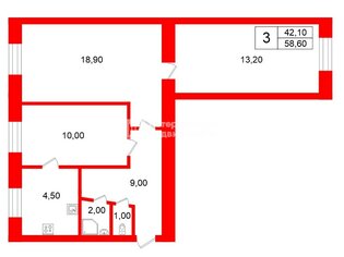 3-комн. кв. 58.6 м² 1/5 этаж