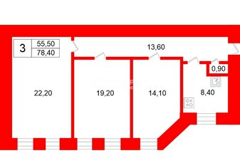 3-комн. кв. 78.4 м² 2/6 этаж