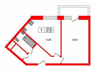 1-комн. кв. 37.2 м² 12/13 этаж