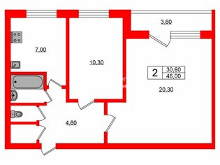 2-комн. кв. 46 м² 5/9 этаж