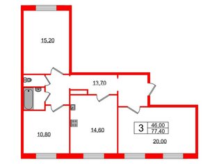 3-комн. кв. 77.4 м² 2/16 этаж