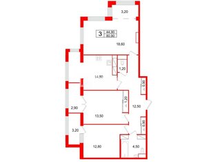 3-комн. кв. 90.2 м² 17/17 этаж