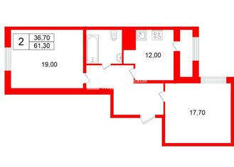 2-комн. кв. 61.3 м² 10/19 этаж