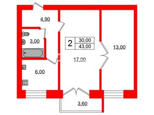 2-комн. кв. 43 м² 7/7 этаж