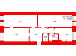 3-комн. кв. 70.1 м² 2/3 этаж