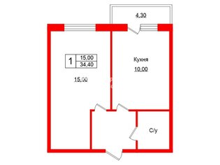 1-комн. кв. 34.4 м² 13/25 этаж