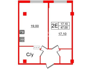 1-комн. кв. 47 м² 13/18 этаж