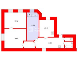 Комната 14.8 м² в 3-комн. кв. 4/9 этаж