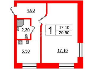 1-комн. кв. 29.5 м² 1/2 этаж