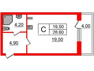 Студия 28.6 м² 7/9 этаж