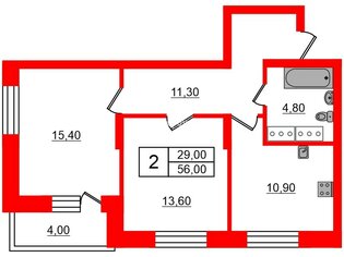  Квартира 56 кв.м. у метро Ленинский Проспект