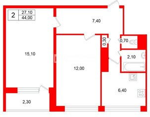 2-комн. кв. 44 м² 7/9 этаж