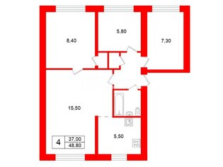 4-комн. кв. 48.8 м² 4/5 этаж