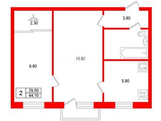 2-комн. кв. 44.1 м² 3/5 этаж