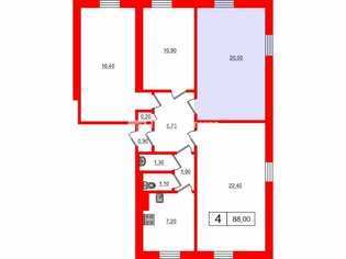 Комната 20 м² в 4-комн. кв. 2/3 этаж