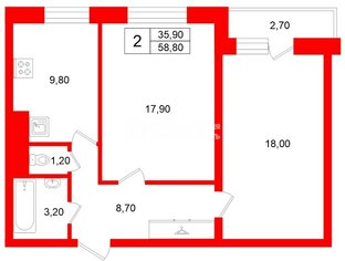 2-комн. кв. 58.8 м² 9/18 этаж