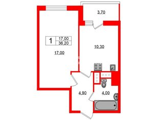 1-комн. кв. 36.2 м² 12/20 этаж