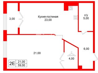 1-комн. кв. 59 м² 4/8 этаж