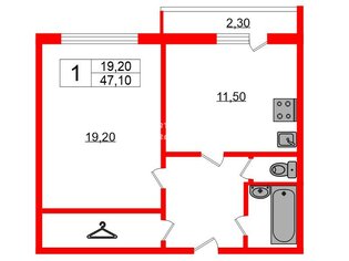 1-комн. кв. 47.1 м² 11/17 этаж