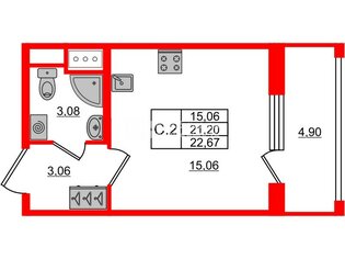  Студия 21 кв.м. у метро Пр.Большевиков