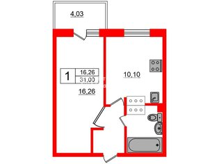 1-комн. кв. 34.2 м² 6/17 этаж