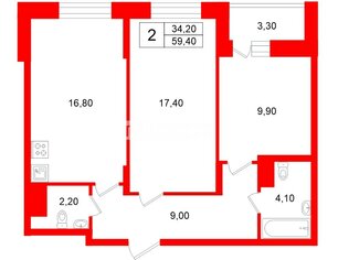 2-комн. кв. 59.4 м² 7/13 этаж