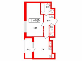  Квартира 37.3 кв.м. у метро Новочеркасская