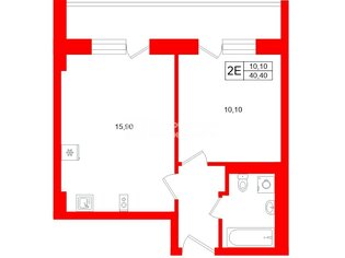  Квартира 40.4 кв.м. у метро Улица Дыбенко