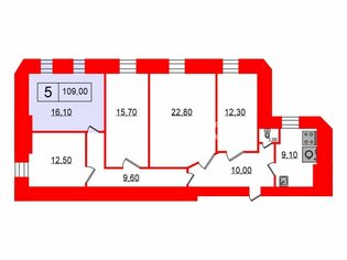 Комната 16.1 м² в 5-комн. кв. 3/5 этаж