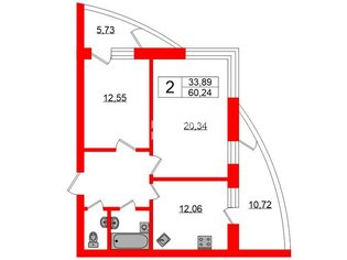 2-комн. кв. 60.24 м² 2/4 этаж