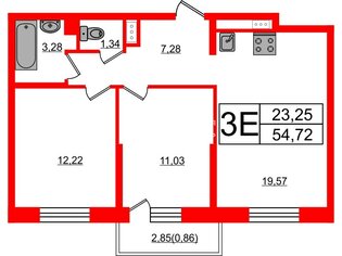  Квартира 54.1 кв.м. у метро Беговая