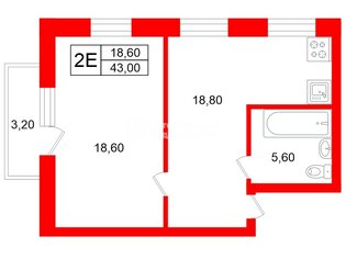 1-комн. кв. 43 м² 4/4 этаж