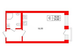 Студия 24.8 м² 1/4 этаж