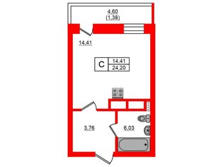 Студия 24.2 м² 4/24 этаж